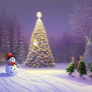 圣诞夜雪中圣诞树图片