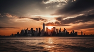 黄昏纽约城建筑剪影图片