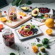自制水果沙拉水果酱美食摄影图片