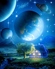唯美浪漫蓝色星球星空夜色图片