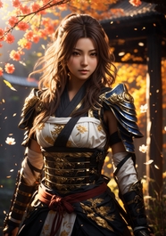 动漫风格武士美女插画图片