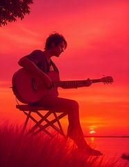 黄昏夕阳红弹吉他帅哥图片