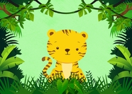 热带树林草地小老虎卡通插画图片