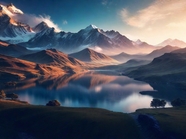 唯美山脉山川湖泊风景摄影图片