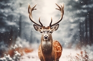 冬季下雪天森林野生麋鹿摄影图片