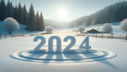 冬季雪地日出2024数字冰雕摄影图片