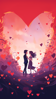 粉色浪漫爱情主题情人节插画海报图片