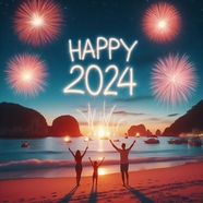 2024新年快乐海边跨年插画图片
