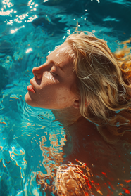 夏日泳池游泳的金发美女图片