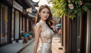 中式古街性感旗袍美女图片