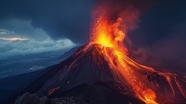 火焰喷发的火山摄影图片