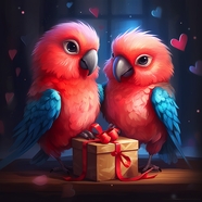 情人节爱情鸟鹦鹉礼物插画设计图片