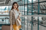 机场候机的欧美商务美女图片