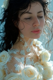 欧美美丽迷人蕾丝花卉造型美女人体摄影