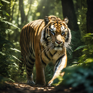 野生丛林行走的大老虎摄影图片
