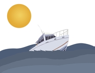 扁平风格大海烈日轮船卡通图片