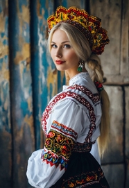 欧美民族服饰白人美女侧颜写真摄影图片