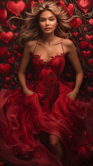 欧美红色妖娆诱惑长裙美女人体艺体图片