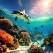 唯美蓝色海洋珊瑚海鱼海豚摄影图片
