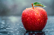雨水拍打下的红苹果图片