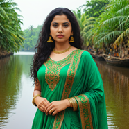 穿着绿色印度服饰的美女图片