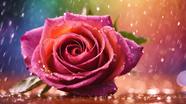 地上雨水打湿的粉玫瑰图片