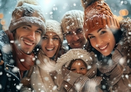冬季雪天温馨一家人合影图片