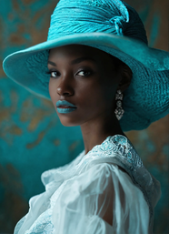 蓝色唇妆戴帽黑人美女写真图片