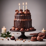双层巧克力奶油生日蜡烛蛋糕图片