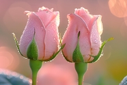 雨后粉色玫瑰花苞特写摄影图片