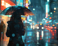 下雨天夜晚街道行人撑伞美女背影图片