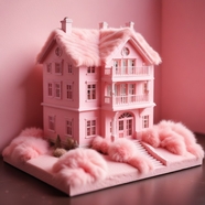 粉色3D小洋房别墅模型图片