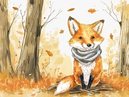 秋天树林小狐狸水彩漫画图片