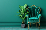 墨绿色风格沙发椅盆栽摄影图片