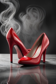 烟雾飘渺红色高跟鞋摄影图片