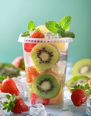 新鲜草莓猕猴桃冰块果汁饮料图片