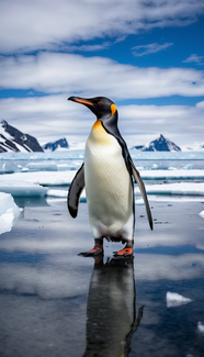 蓝天白云冰川帝企鹅摄影图片