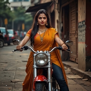 印度美女街道骑摩托车图片