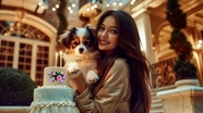 亚洲美女生日宴抱着狗狗图片