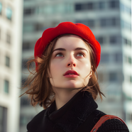 欧美时尚戴着红色贝雷帽美女图片