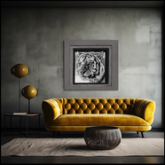灰色墙壁壁画客厅黄色沙发摄影图片