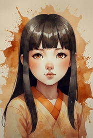 水彩风格少女绘画作品设计图片