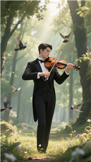 拉小提琴的帅哥卡通插画图片