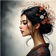 精致手绘侧颜盘发美女AI图片