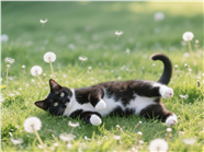 春天草地打滚玩耍小猫咪图片