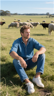 牧场草地放羊的牛仔衣帅哥图片