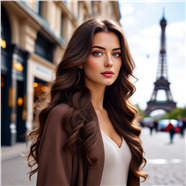 棕色长卷发欧美美女街头摄影图片