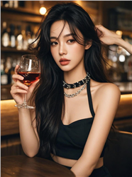 酒吧手持红酒的高冷美女图片