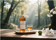 绿色树林木桌酒瓶酒杯静物摄影图片