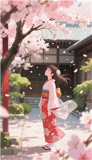 和风插画风格动漫少女图片